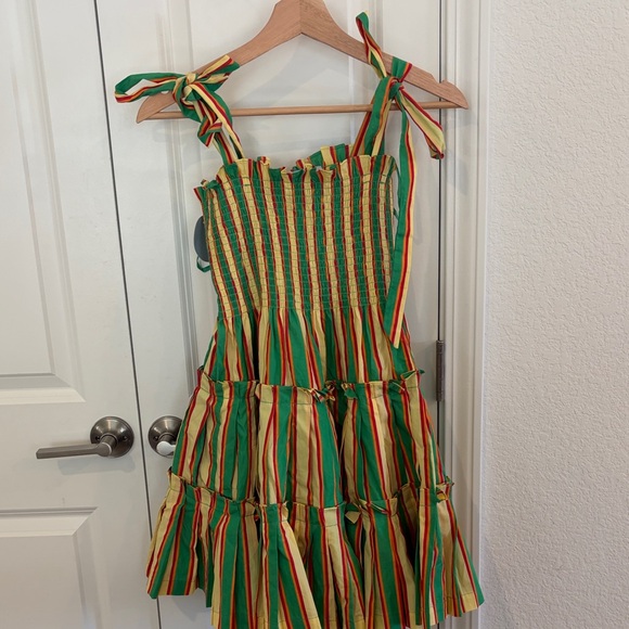 Hill House Dresses & Skirts - Hill House Striped Tie-Shoulder Smocked Sundress in Green, Yellow & Red